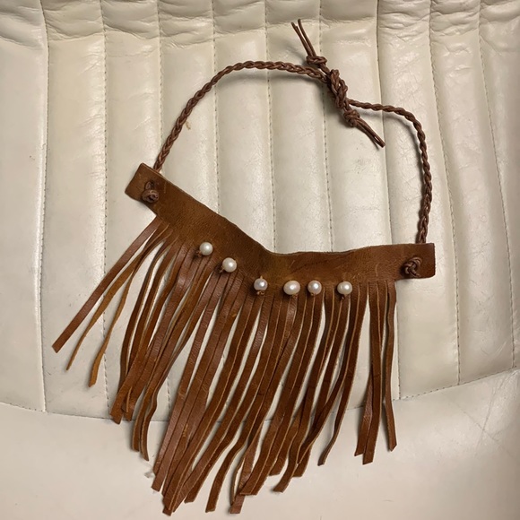 Handmade New Leather Choker with Pearls - Picture 3 of 13